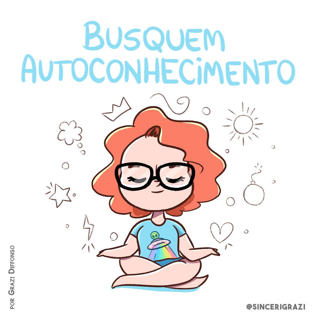 Ilustração estilo cartoon de menina ruiva meditando